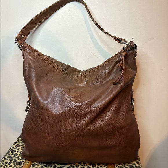 Brown faux Leather Studded Shoulder Bag - Picture 3 of 5
